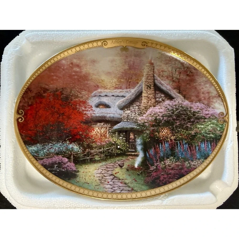 2 Thomas Kinkade Bradrord Plates  Lamplight Brooke + Hope's Cottage Limited Edit